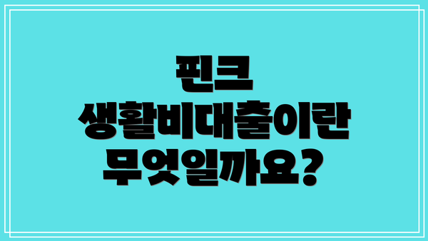 핀크 생활비대출이란 무엇일까요?