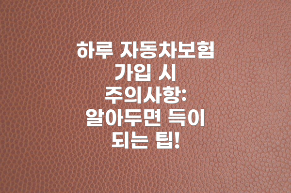 하루 자동차보험 가입 시 주의사항:  알아두면 득이 되는 팁!