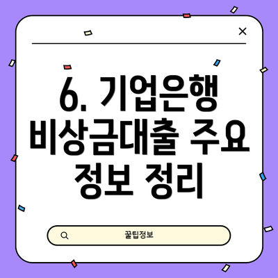 6. 기업은행 비상금대출 주요 정보 정리
