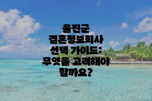 울진군 결혼정보회사 선택 가이드: 무엇을 고려해야 할까요?