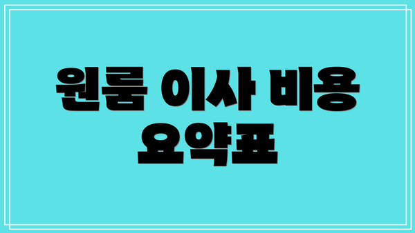 원룸 이사 비용 요약표