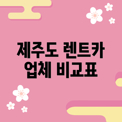 제주도 렌트카 업체 비교표