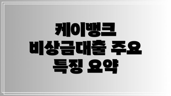 케이뱅크 비상금대출 주요 특징 요약