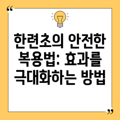 한련초의 안전한 복용법: 효과를 극대화하는 방법