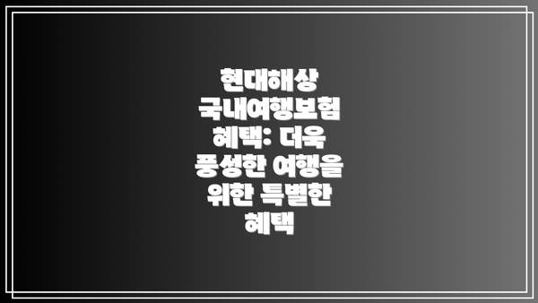 현대해상 국내여행보험 혜택: 더욱 풍성한 여행을 위한 특별한 혜택
