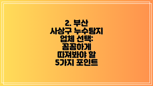 2. 부산 사상구 누수탐지 업체 선택:  꼼꼼하게 따져봐야 할 5가지 포인트
