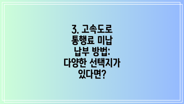 3. 고속도로 통행료 미납 납부 방법: 다양한 선택지가 있다면?