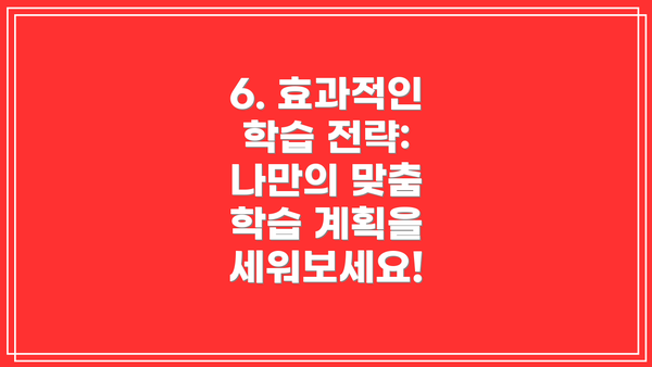 6. 효과적인 학습 전략: 나만의 맞춤 학습 계획을 세워보세요!