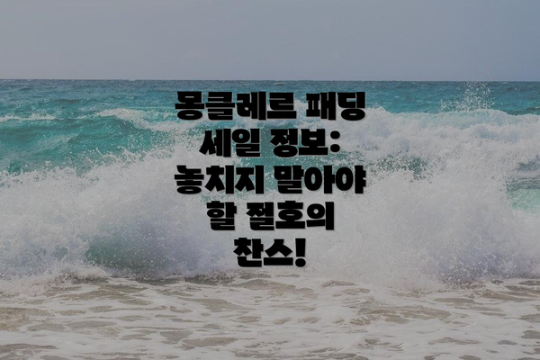 몽클레르 패딩 세일 정보: 놓치지 말아야 할 절호의 찬스!