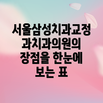 서울삼성치과교정과치과의원의 장점을 한눈에 보는 표