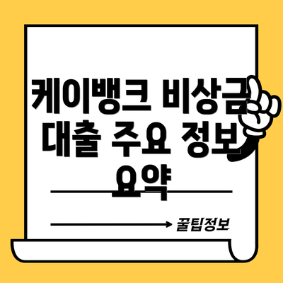 케이뱅크 비상금 대출 주요 정보 요약