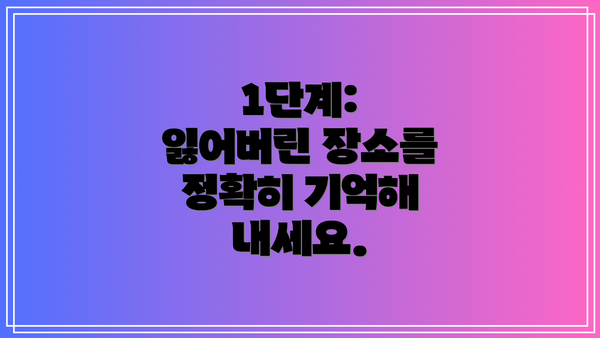 1단계: 잃어버린 장소를 정확히 기억해 내세요.
