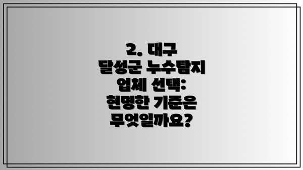 2. 대구 달성군 누수탐지 업체 선택: 현명한 기준은 무엇일까요?