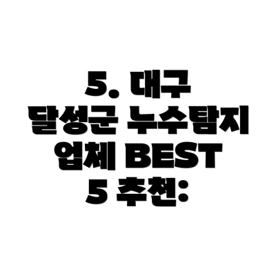5. 대구 달성군 누수탐지 업체 BEST 5 추천: