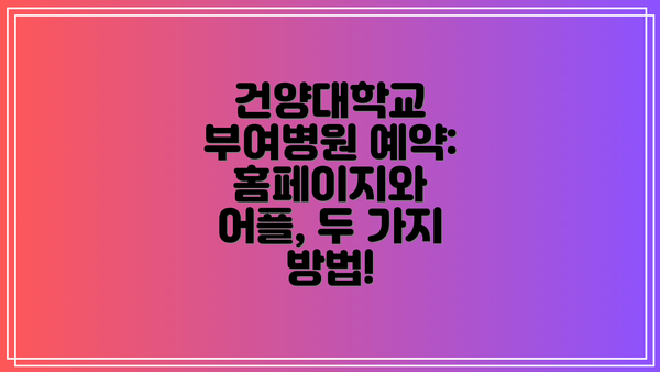 건양대학교 부여병원 예약: 홈페이지와 어플, 두 가지 방법!