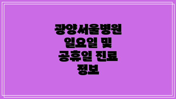 광양서울병원 일요일 및 공휴일 진료 정보