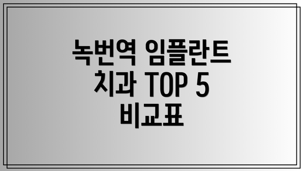 녹번역 임플란트 치과 TOP 5 비교표