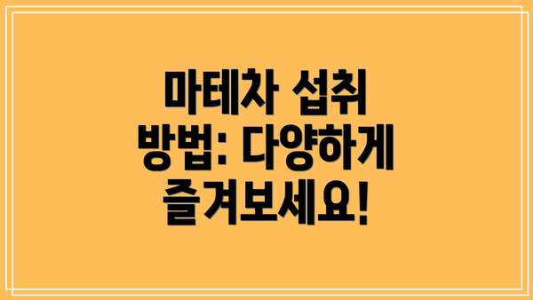 마테차 섭취 방법: 다양하게 즐겨보세요!