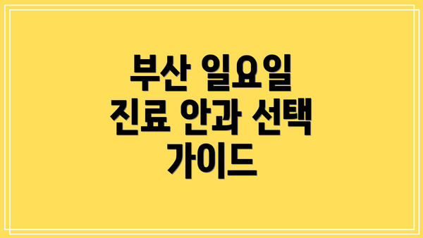 부산 일요일 진료 안과 선택 가이드