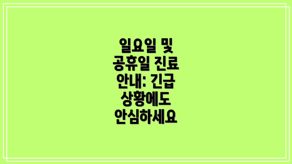일요일 및 공휴일 진료 안내: 긴급 상황에도 안심하세요
