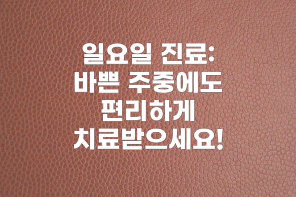일요일 진료:  바쁜 주중에도 편리하게 치료받으세요!