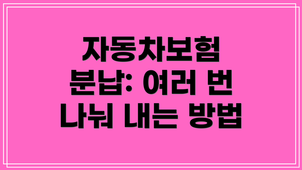 자동차보험 분납: 여러 번 나눠 내는 방법