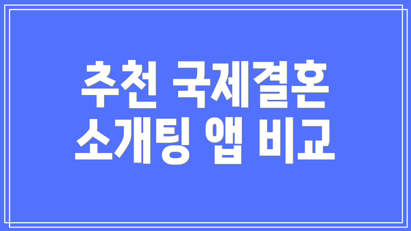 추천 국제결혼 소개팅 앱 비교
