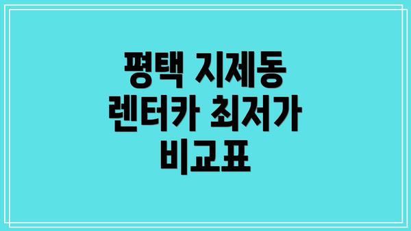 평택 지제동 렌터카 최저가 비교표