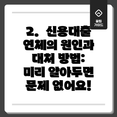 2.  신용대출 연체의 원인과 대처 방법:  미리 알아두면 문제 없어요!